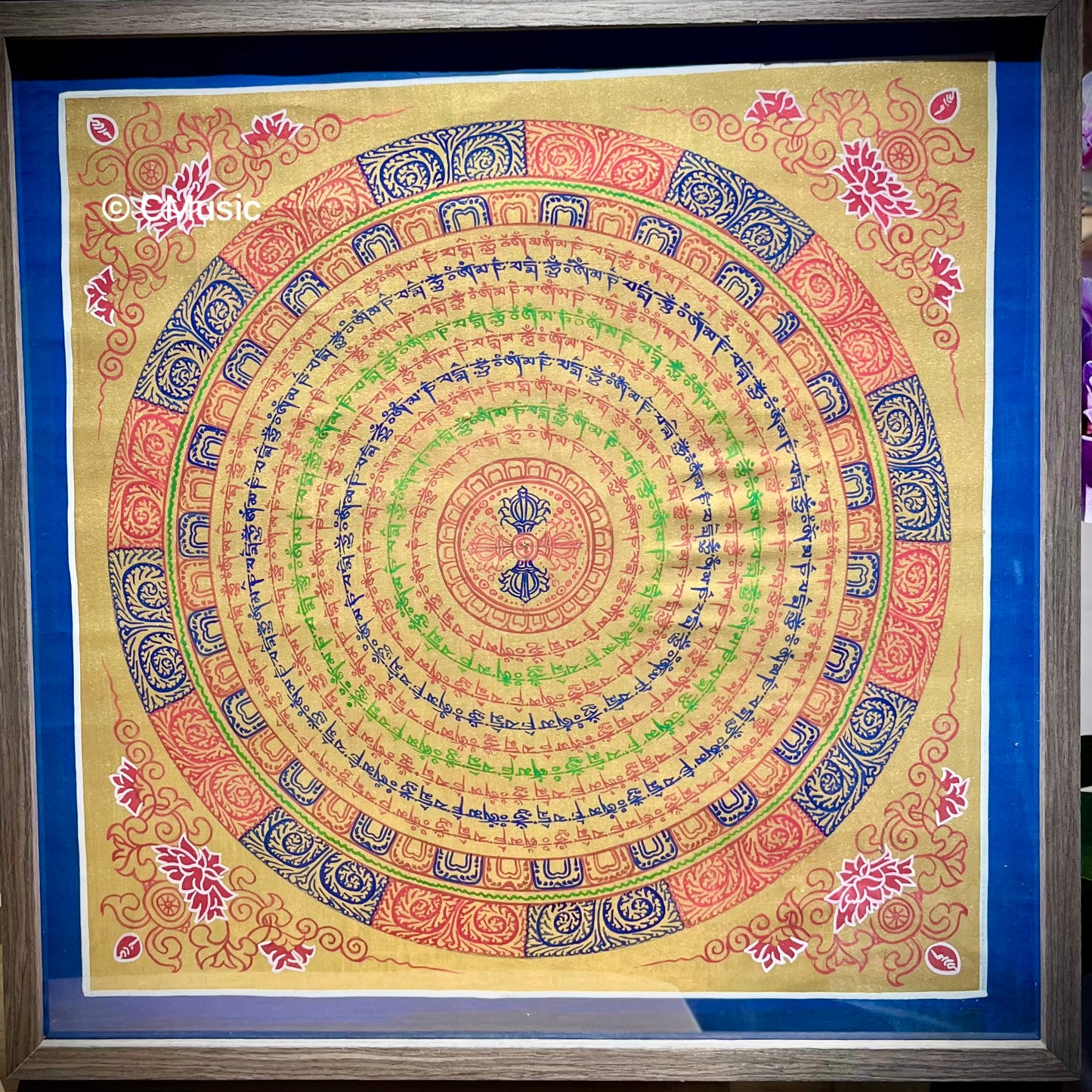 尼泊爾六字真言手繪唐卡 40x40cm (由康囊寧波車加持)