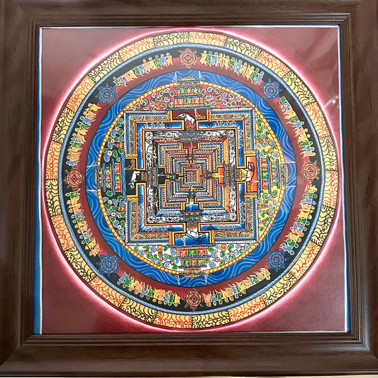 Nepal hand paint Thangka 尼泊爾手繪唐卡 Kalacakra Mandala 時輪金剛檀城 25x25cm