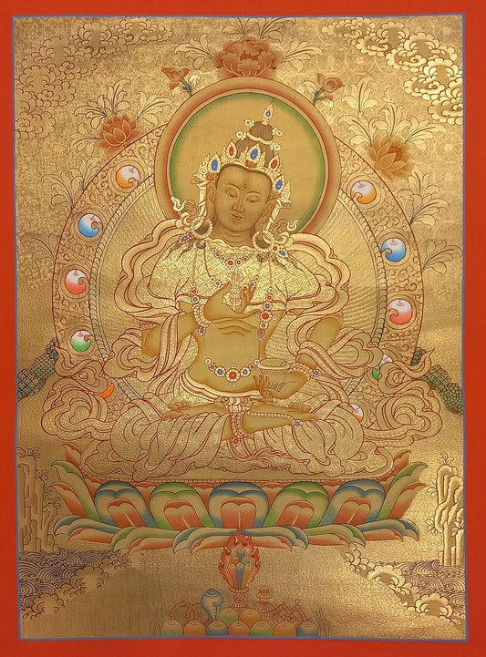 Nepal hand paint Vajrasattva Thangka 尼泊爾手繪佛像唐卡（真黃金漆）55x39 cm