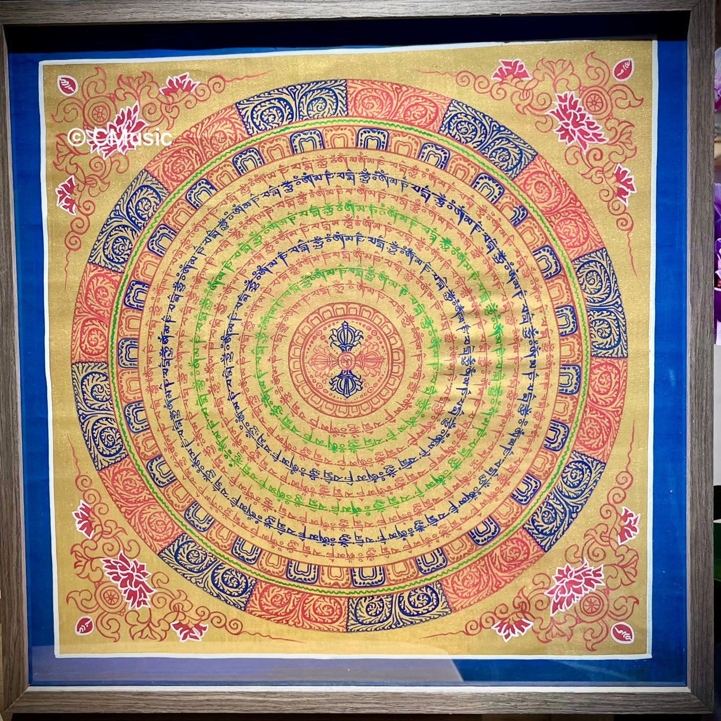 Nepal hand paint Thangka 尼泊爾手繪唐卡 Six-character mantra 六字真言 40x40cm